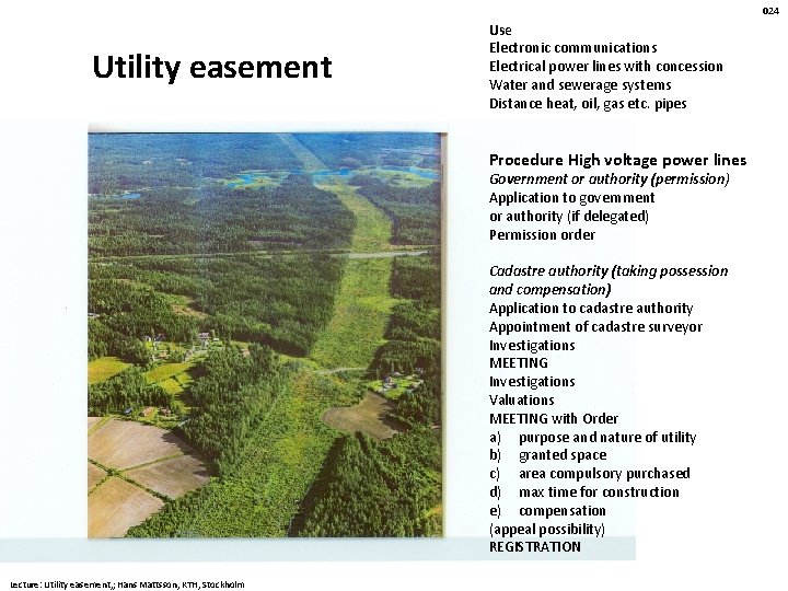 024 Utility easement Use Electronic communications Electrical power lines with concession Water and sewerage