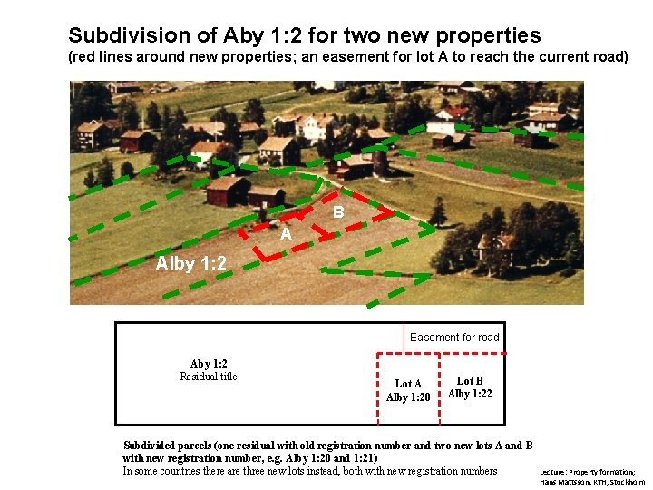 Subdivision of Aby 1: 2 for two new properties (red lines around new properties;
