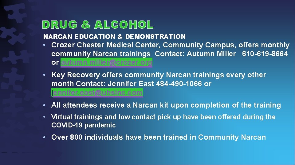 DRUG & ALCOHOL NARCAN EDUCATION & DEMONSTRATION • Crozer Chester Medical Center, Community Campus,