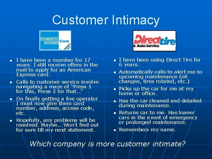 Customer Intimacy n n I have been a member for 17 years. I still
