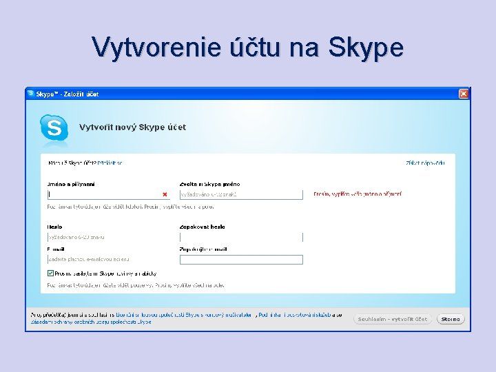 Vytvorenie účtu na Skype 