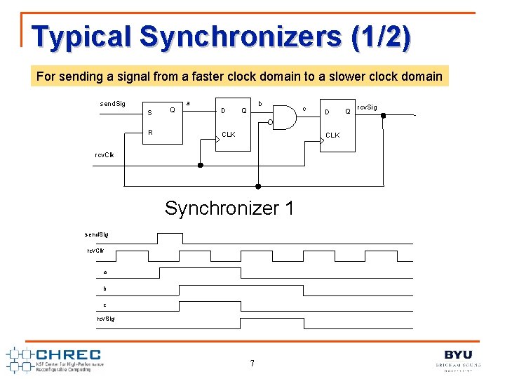 Typical Synchronizers (1/2) For sending a signal from a faster clock domain to a