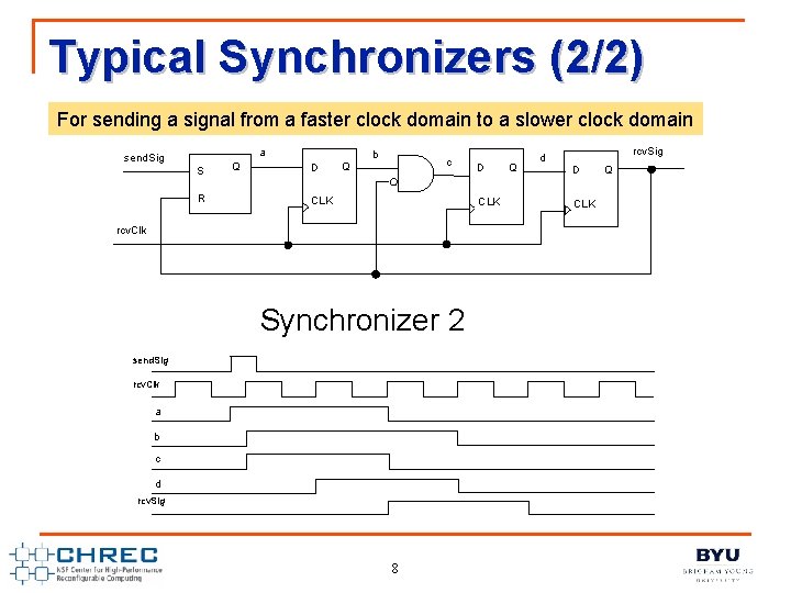 Typical Synchronizers (2/2) For sending a signal from a faster clock domain to a
