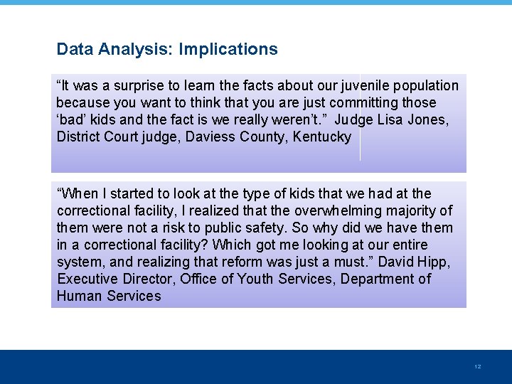 Data Analysis: Implications “It was a surprise to learn the facts about our juvenile