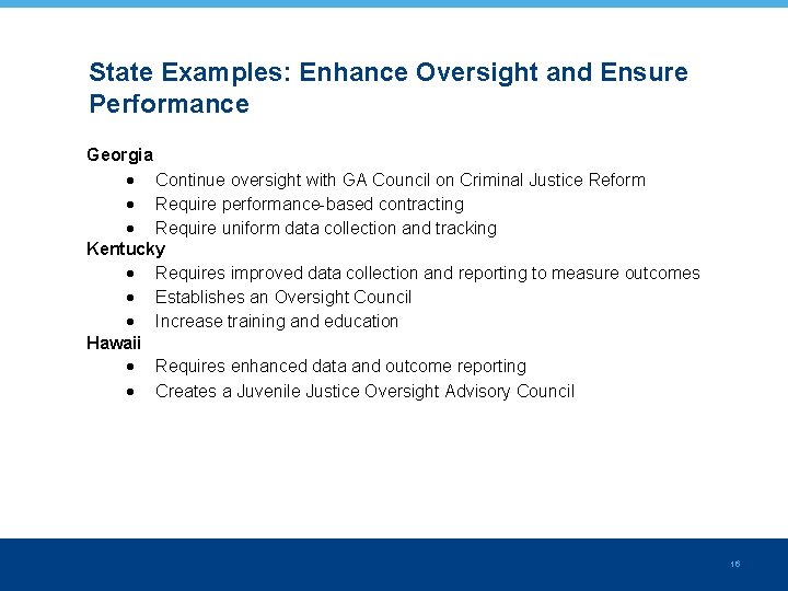 State Examples: Enhance Oversight and Ensure Performance Georgia Continue oversight with GA Council on