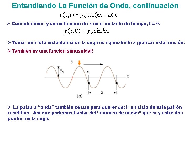 Entendiendo La Función de Onda, continuación Ø Consideremos y como función de x en