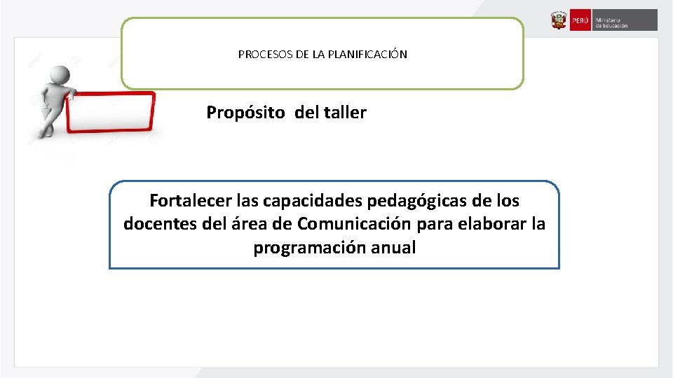 PROCESOS DE LA PLANIFICACIÓN Propósito del taller Fortalecer las capacidades pedagógicas de los docentes