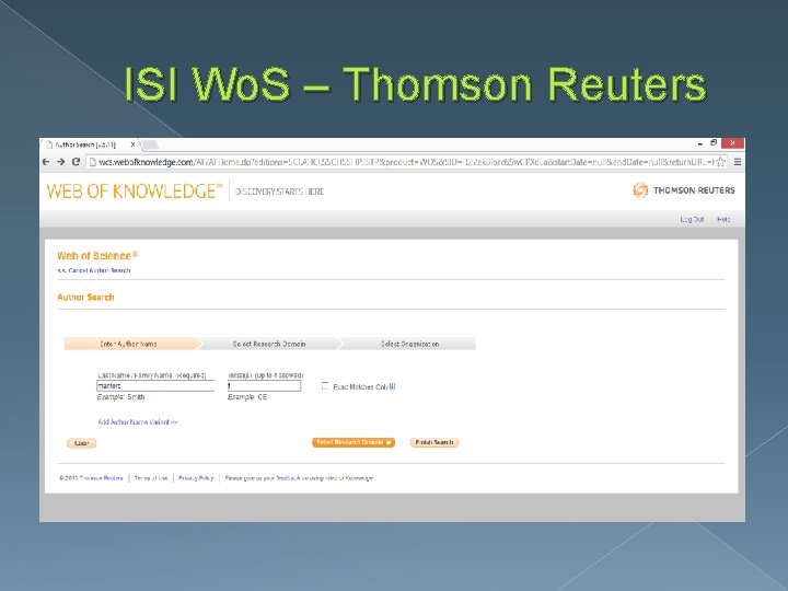 ISI Wo. S – Thomson Reuters 
