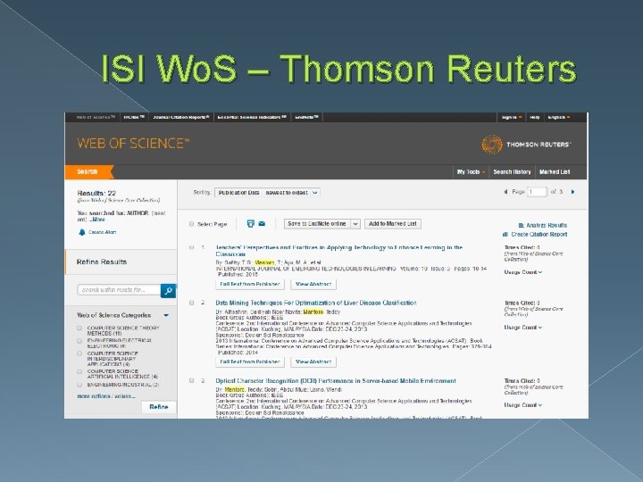 ISI Wo. S – Thomson Reuters 