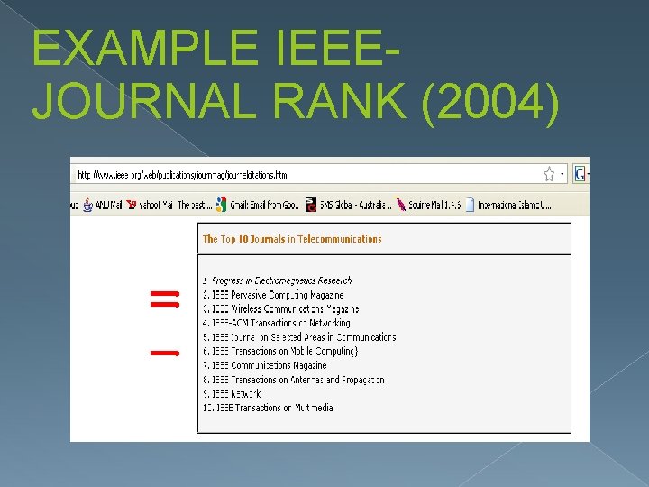 EXAMPLE IEEEJOURNAL RANK (2004) 