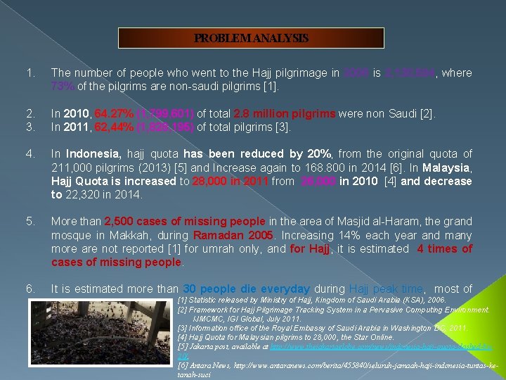 PROBLEM ANALYSIS 1. The number of people who went to the Hajj pilgrimage in