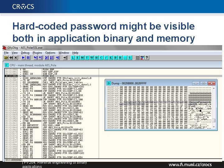 Hard-coded password might be visible both in application binary and memory | PV 204: