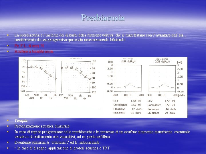 Presbiacusia § § § § La presbiacusia è l’insieme dei disturbi della funzione uditiva