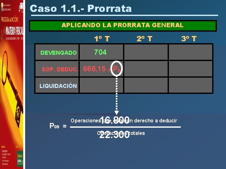 Caso 1. 1. - Prorrata APLICANDO LA PRORRATA GENERAL 1º T DEVENGADO 704 SOP.