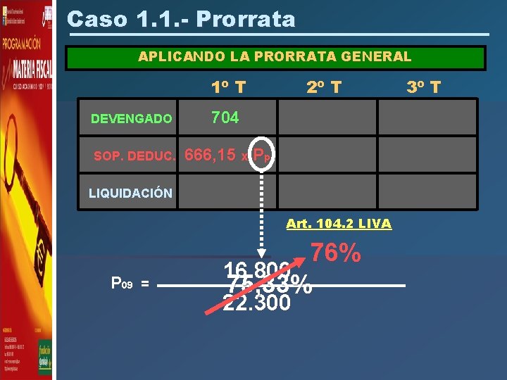 Caso 1. 1. - Prorrata APLICANDO LA PRORRATA GENERAL 1º T DEVENGADO 704 SOP.