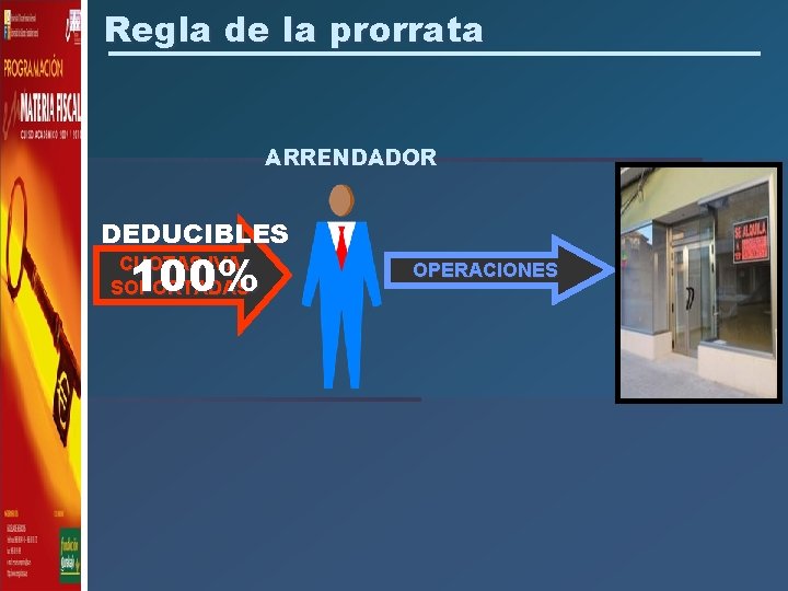 Regla de la prorrata ARRENDADOR DEDUCIBLES 100% CUOTAS IVA SOPORTADAS OPERACIONES 