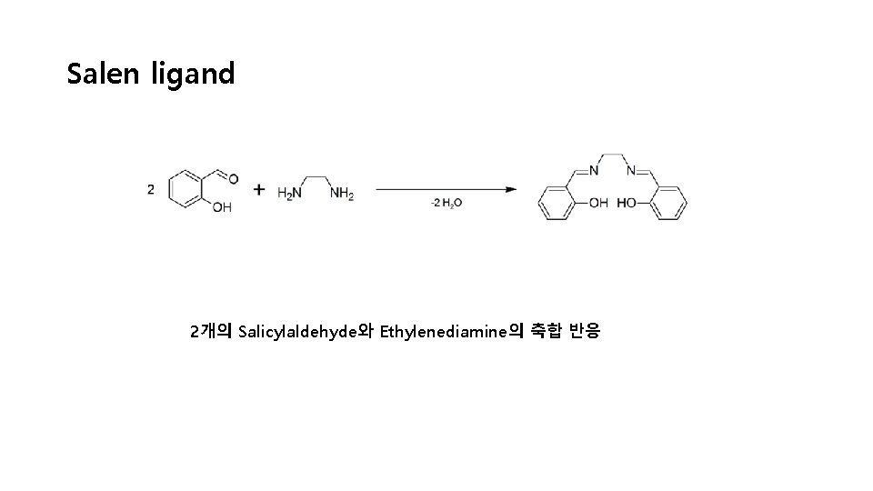 Salen ligand 2개의 Salicylaldehyde와 Ethylenediamine의 축합 반응 