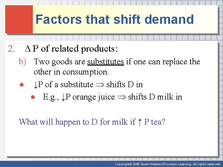 Factors that shift demand 2. ∆ P of related products: b) Two goods are