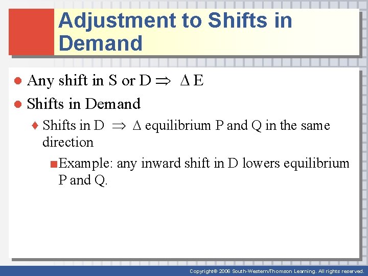 Adjustment to Shifts in Demand ● Any shift in S or D E ●