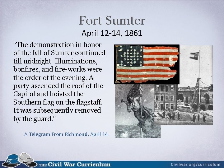 Fort Sumter April 12 -14, 1861 “The demonstration in honor of the fall of