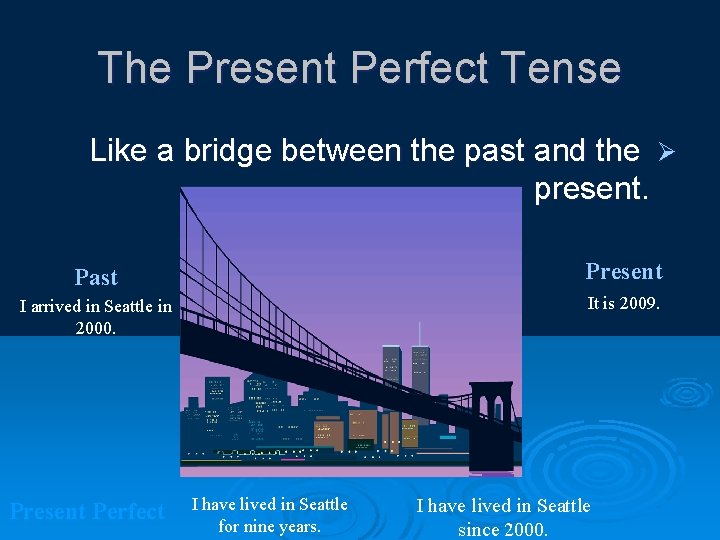 The Present Perfect Tense Like a bridge between the past and the Ø present.