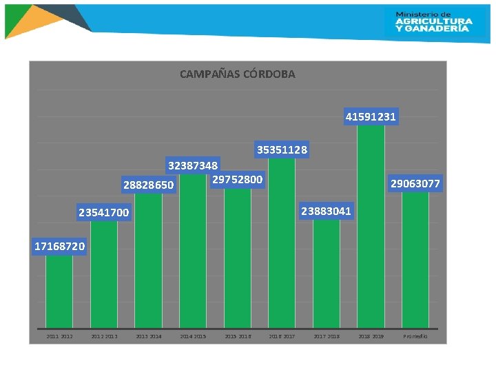 CAMPAÑAS CÓRDOBA 41591231 35351128 32387348 29752800 28828650 29063077 23883041 23541700 17168720 2011 2012 2013