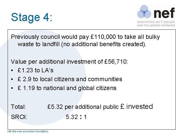 Stage 4: Previously council would pay £ 110, 000 to take all bulky waste