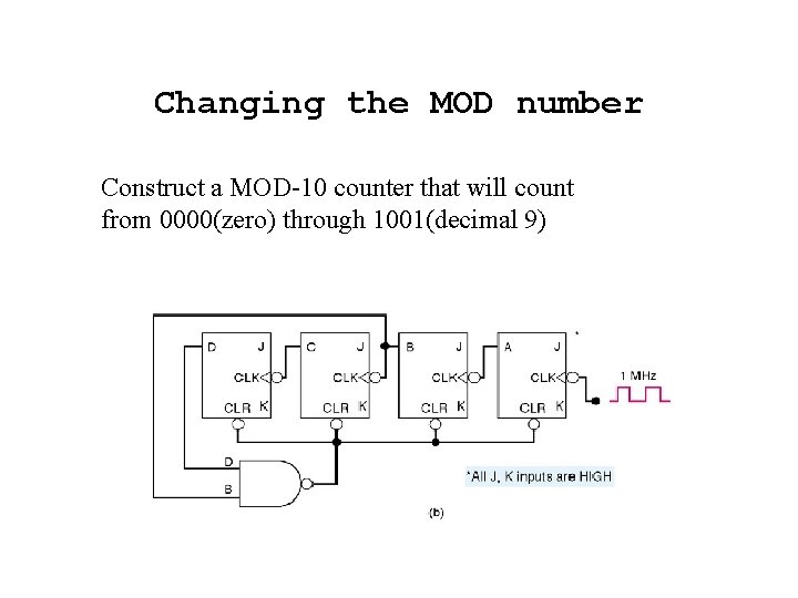 Changing the MOD number Construct a MOD-10 counter that will count from 0000(zero) through