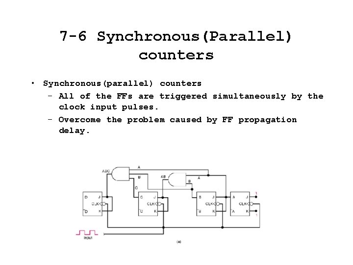 7 -6 Synchronous(Parallel) counters • Synchronous(parallel) counters – All of the FFs are triggered