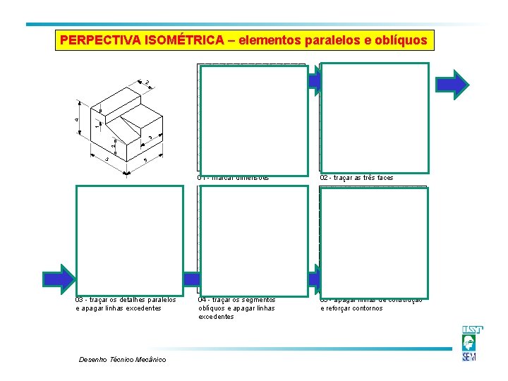 PERPECTIVA ISOMÉTRICA – elementos paralelos e oblíquos 1 4 2 2 3 5 5 PERPECTIVA ISOMÉTRICA – elementos paralelos e oblíquos 1 4 2 2 3 5 5