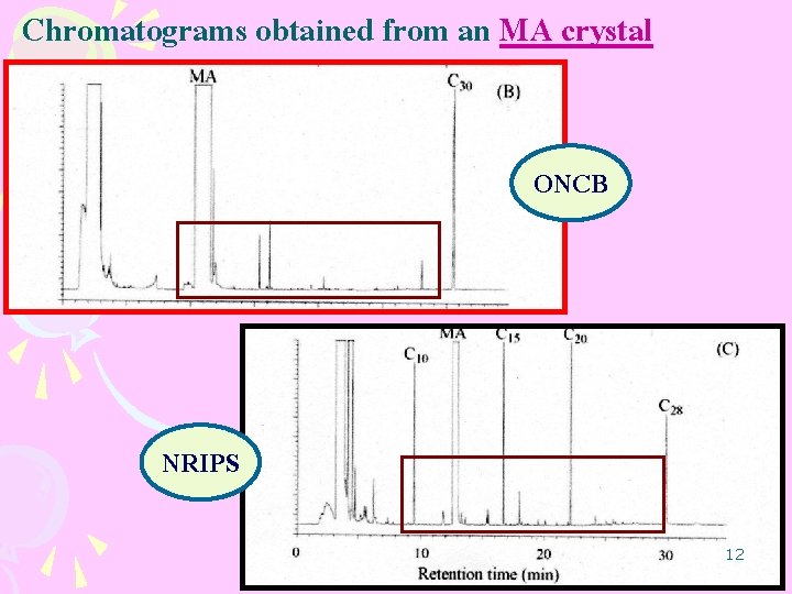 Chromatograms obtained from an MA crystal ONCB NRIPS 12 Chromatograms obtained from an MA crystal ONCB NRIPS 12