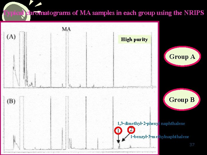 Typical chromatograms of MA samples in each group using the NRIPS High purity Group Typical chromatograms of MA samples in each group using the NRIPS High purity Group