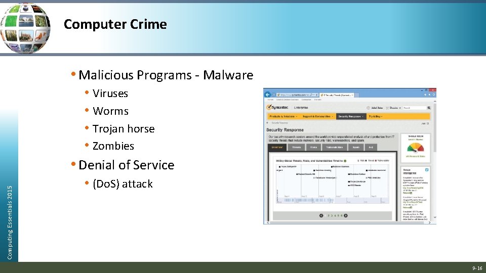Computer Crime Computing Essentials 2015 • Malicious Programs - Malware • Viruses • Worms