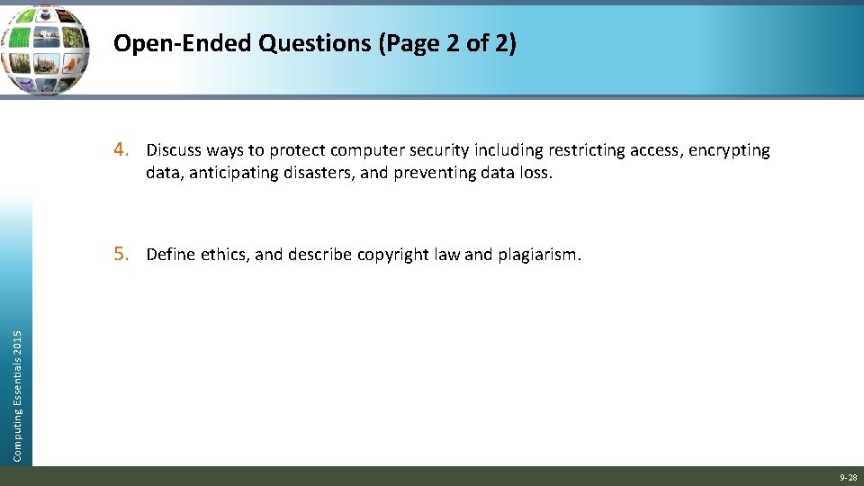 Open-Ended Questions (Page 2 of 2) 4. Discuss ways to protect computer security including