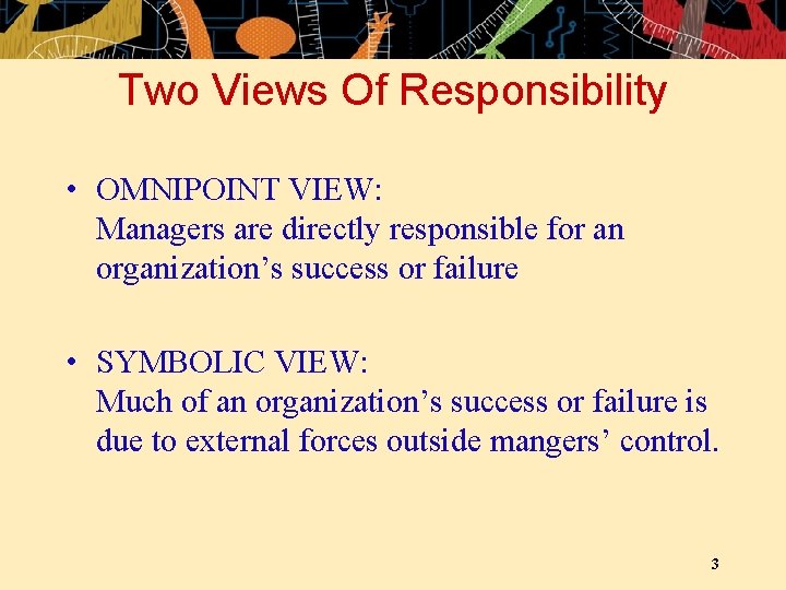 Two Views Of Responsibility • OMNIPOINT VIEW: Managers are directly responsible for an organization’s