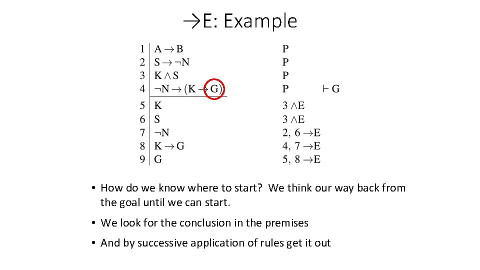 →E: Example • How do we know where to start? We think our way