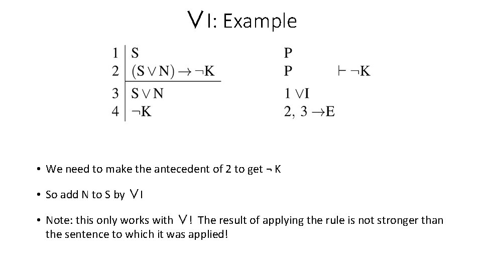 ∨I: Example • We need to make the antecedent of 2 to get ¬