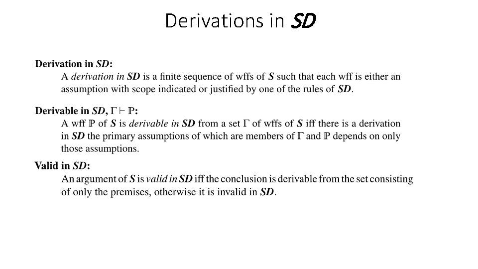 Derivations in SD 