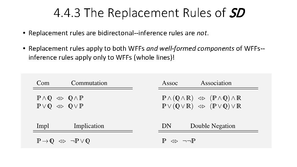 4. 4. 3 The Replacement Rules of SD • Replacement rules are bidirectonal--inference rules