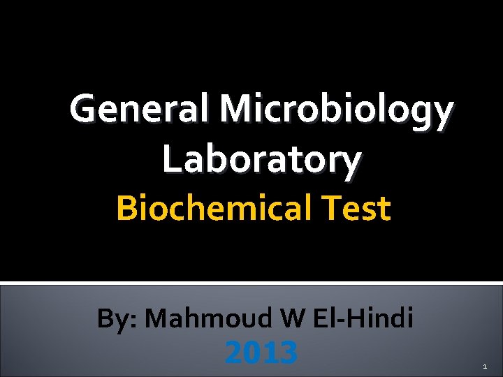 General Microbiology Laboratory Biochemical Test By: Mahmoud W El-Hindi 2013 1 