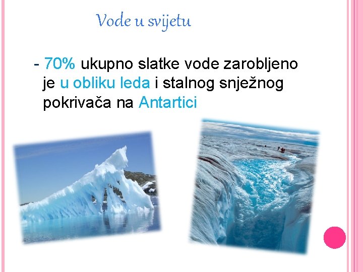 Vode u svijetu - 70% ukupno slatke vode zarobljeno je u obliku leda i