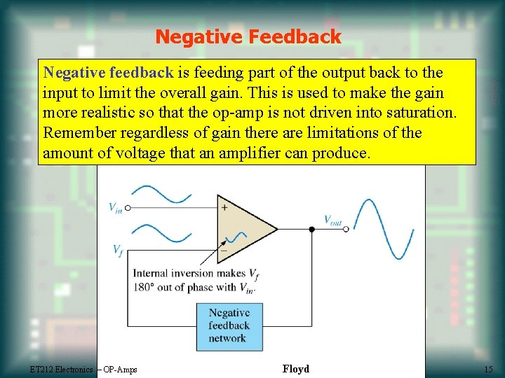 Negative Feedback Negative feedback is feeding part of the output back to the input