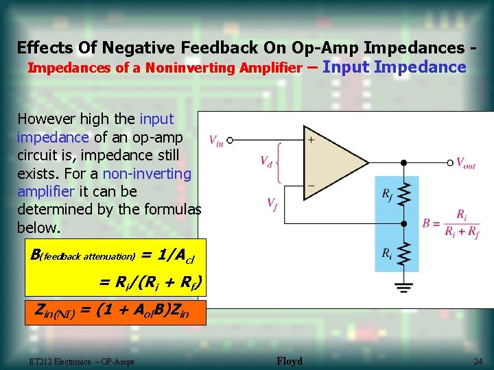 Effects Of Negative Feedback On Op-Amp Impedances of a Noninverting Amplifier – Input Impedance