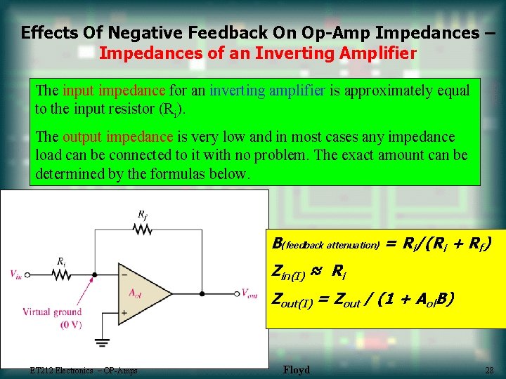 Effects Of Negative Feedback On Op-Amp Impedances – Impedances of an Inverting Amplifier The