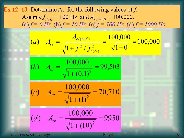 Ex 12– 13 Determine Aol for the following values of f. Assume fc(ol) =