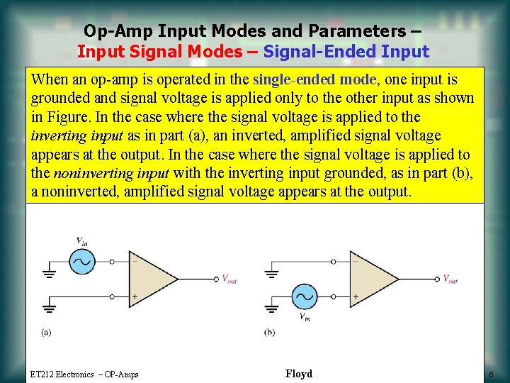 Op-Amp Input Modes and Parameters – Input Signal Modes – Signal-Ended Input When an