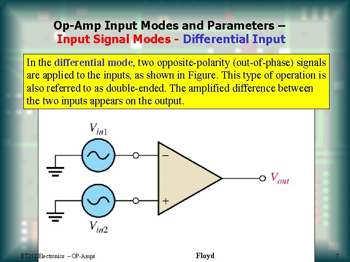 Op-Amp Input Modes and Parameters – Input Signal Modes - Differential Input In the