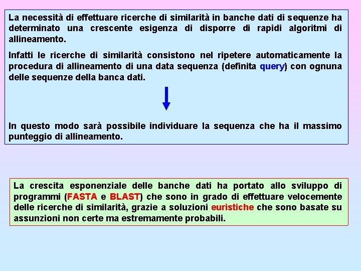 La necessità di effettuare ricerche di similarità in banche dati di sequenze ha determinato