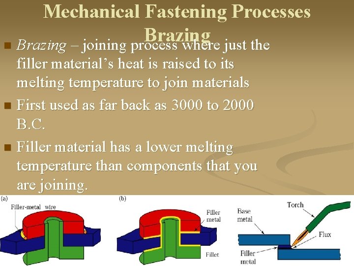 Mechanical Fastening Processes Brazing n Brazing – joining process where just the filler material’s