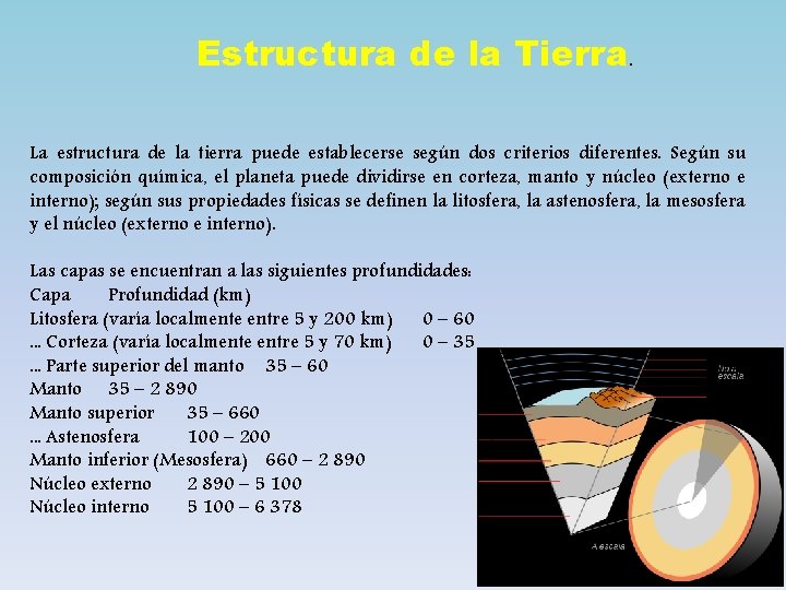 Estructura de la Tierra. La estructura de la tierra puede establecerse según dos criterios